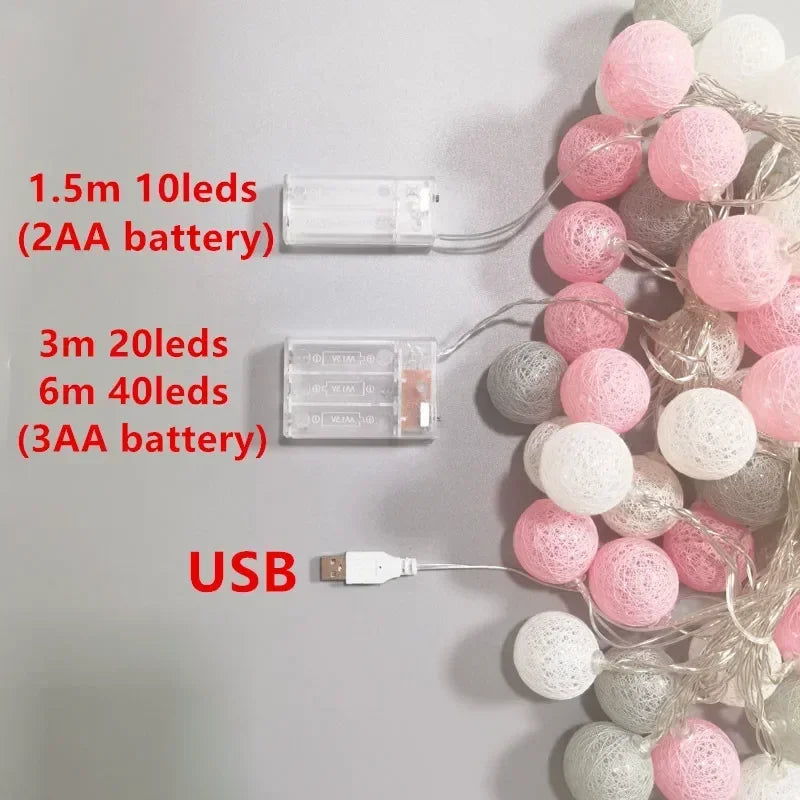 10/20 LED Cotton Ball String Lights - Fairy Garland for Wedding, Party, Garden & Patio (Indoor/Outdoor)