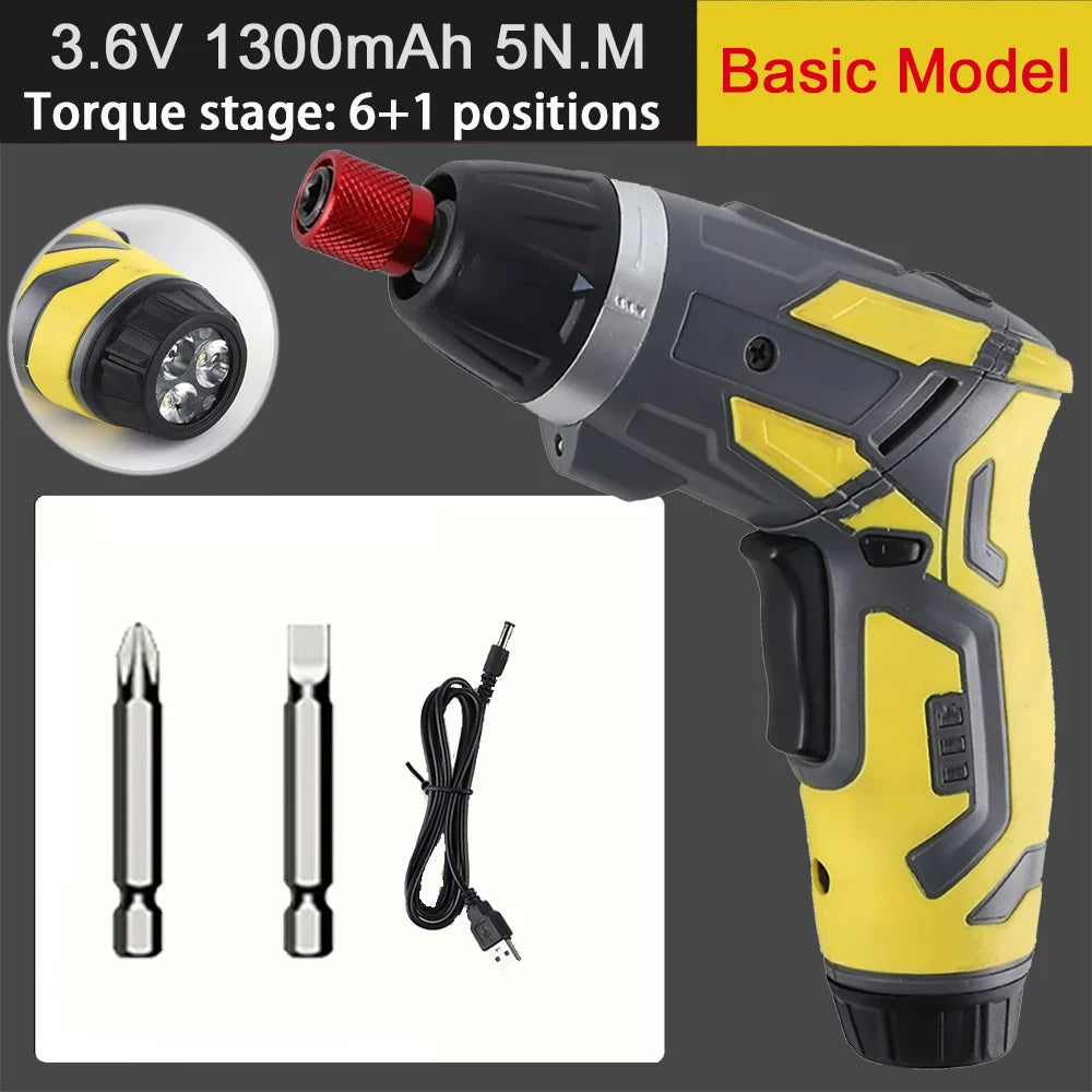 Compact Rechargeable Cordless Screwdriver — 4.2V (3.6V), 6 N·m Torque, 1300mAh, 250 RPM