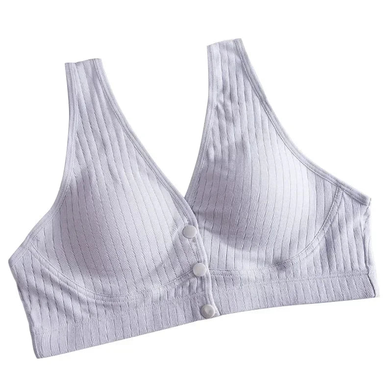 Soft Cotton Maternity Nursing Bra - Wire-Free Front-Closure Breastfeeding Bra for Pregnancy & Nursing