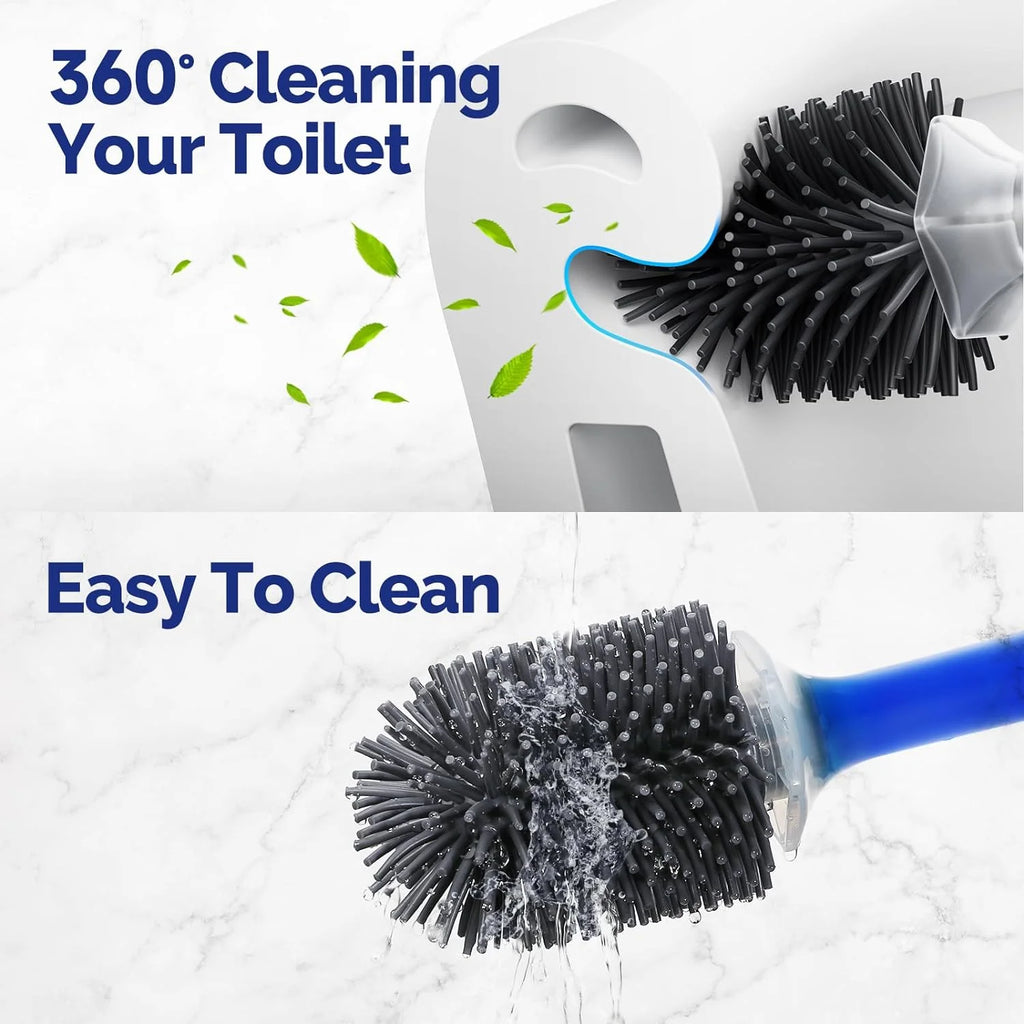 Refillable Silicone TPR Toilet Brush with Water Spray, 40 cm (15.7 in) Long Handle, Wall-Mounted Bathroom Cleaner