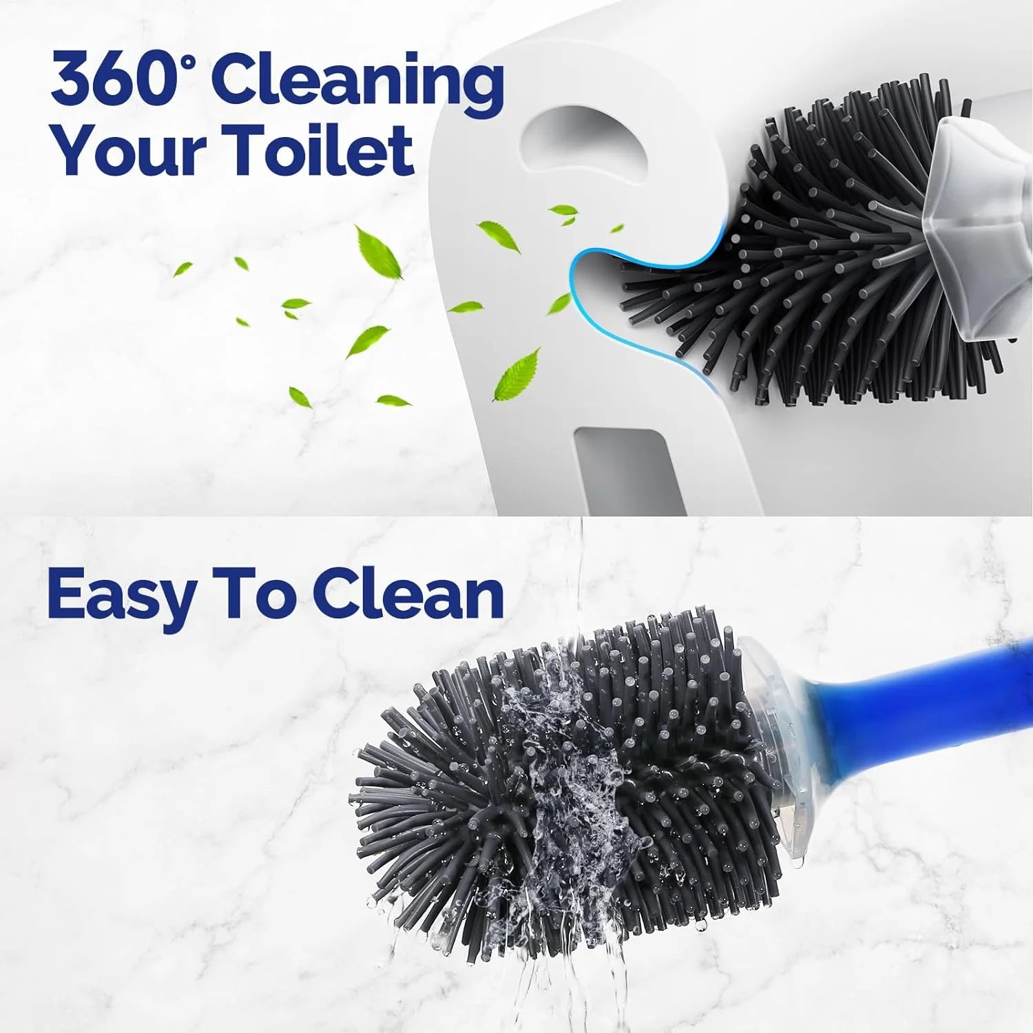 Refillable Silicone TPR Toilet Brush with Water Spray, 40 cm (15.7 in) Long Handle, Wall-Mounted Bathroom Cleaner