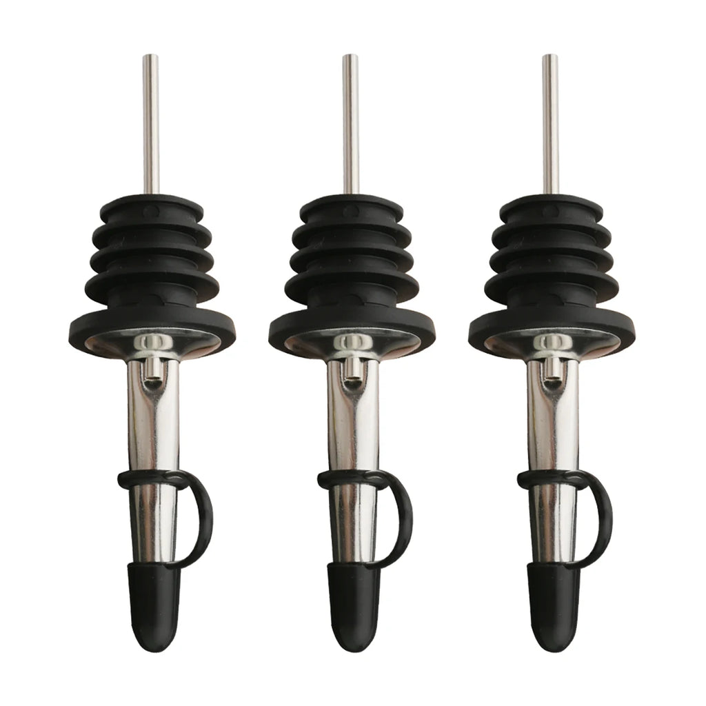 3-Pack Stainless Steel Bottle Pourer Spouts with Stoppers - Wine & Olive Oil Dispenser