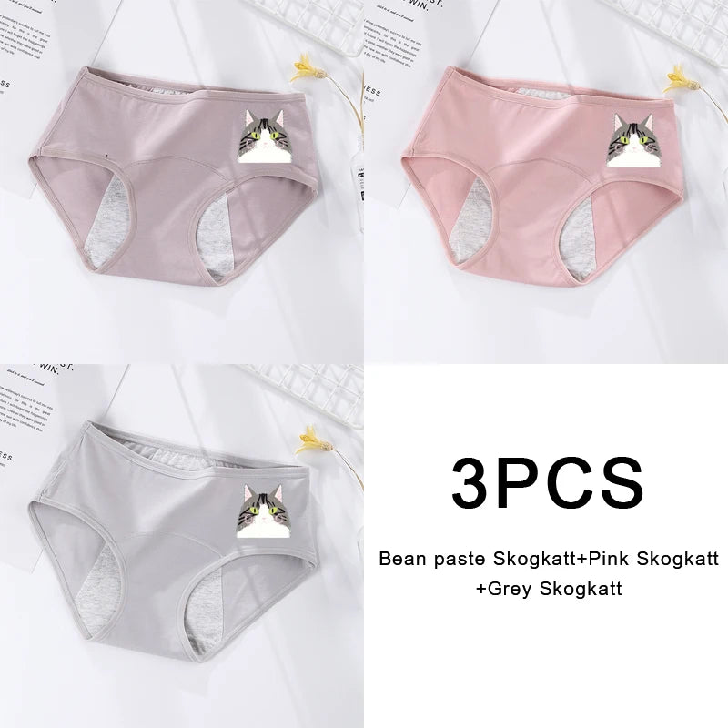 3-Pack Women's Menstrual & Postpartum Cotton Briefs – Leakproof, High Absorbency for Heavy Flow