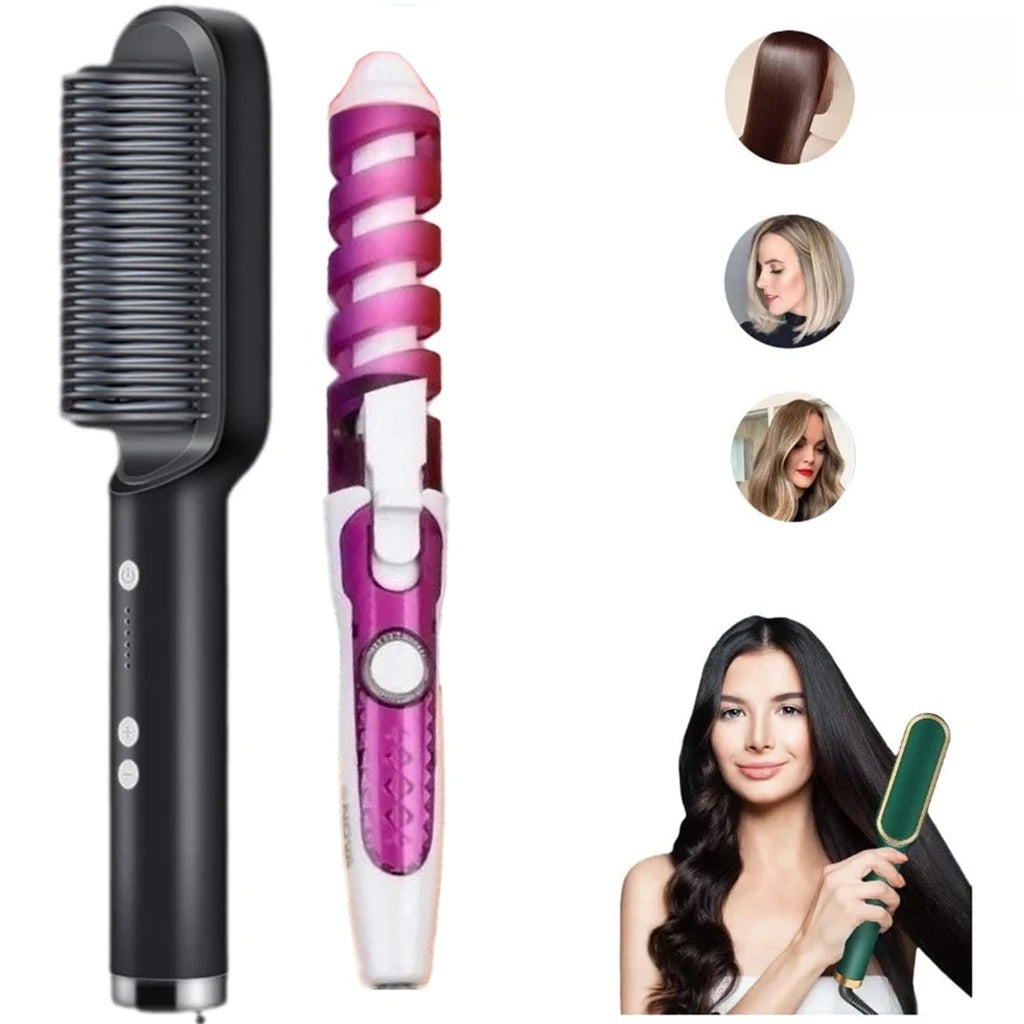 Professional Curl Styler & Ionic Hair Brush - 30s Rapid Heat, Lightweight Salon Design for Waves & Curls