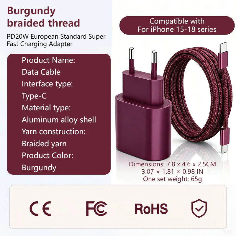 20W USB-C PD Fast Charger with USB-C Cable — Wall Adapter for iPhone (USB-C) & iPad Pro/Air