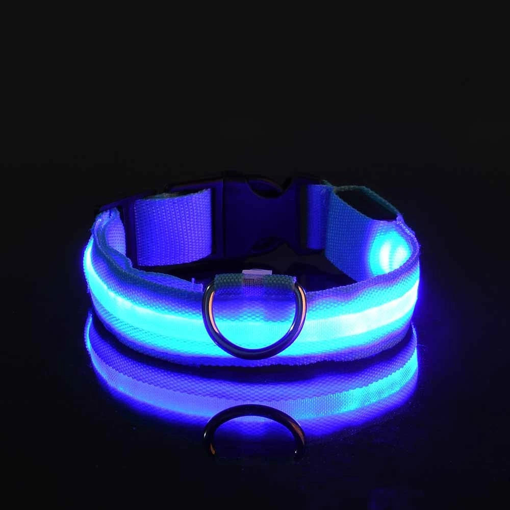 LED Luminous Nylon Dog Collar - Flashing Glow Reflective Safety Collar for Night Walks