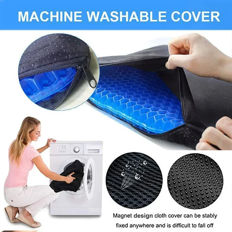 Double-Thick Gel Seat Cushion – Honeycomb Cooling Pressure Relief Pad for Office Chair, Car Seat & Wheelchair (Breathable, Non-Slip, Washable)