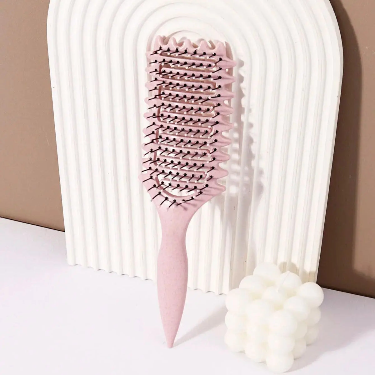 Curling Styling Brush Hollow Massage Comb with Nylon Bristles and ABS Handle for Human Hair Wigs