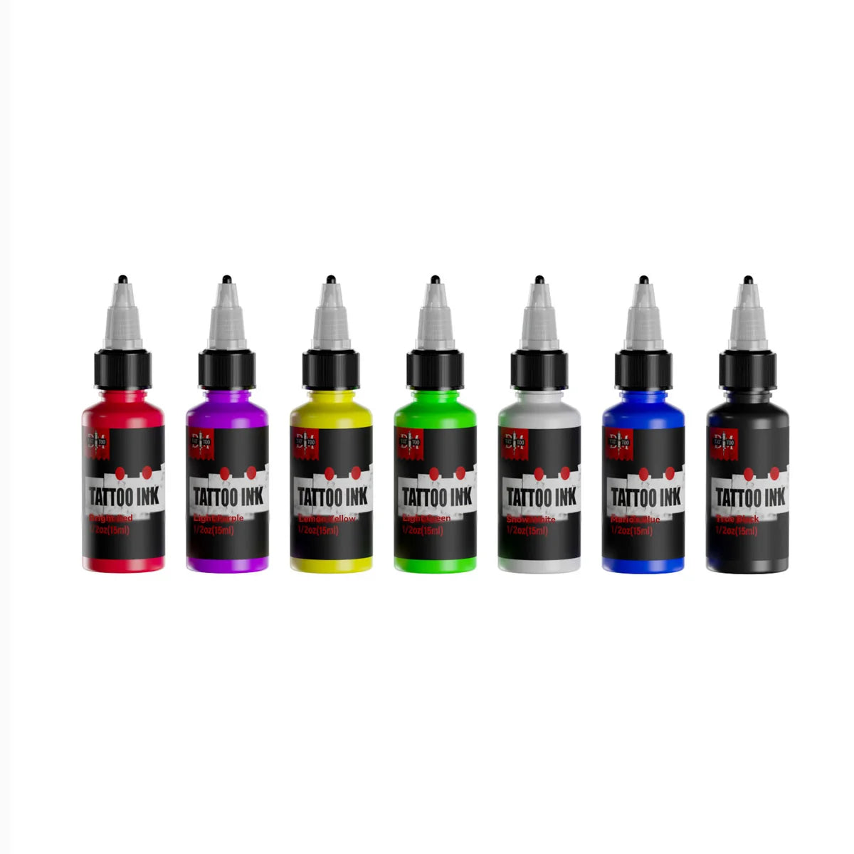 7-Pack 15ml Tattoo Ink Set - 7 Colors Body Art Pigments for Semi-Permanent Makeup & Tattooing