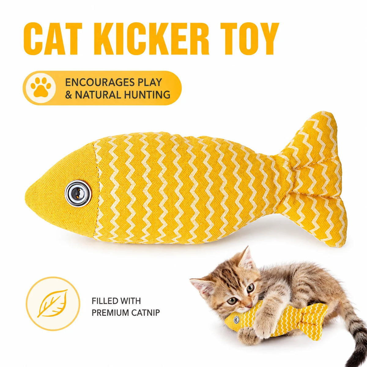Interactive Catnip Fish Toy - Plush Kicker for Indoor Cats, 22 x 8 cm (8.7 x 3.1 in)