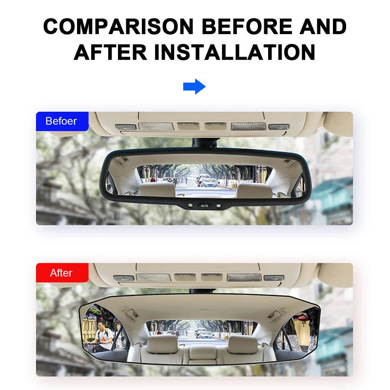 Wide-Angle Convex Anti-Glare Rearview Mirror for Car Interior – Universal Baby/Child Seat Monitor, Sun Visor Clip (299 x 90 mm / 11.8 x 3.5 in or 244 x 90 mm / 9.6 x 3.5 in)