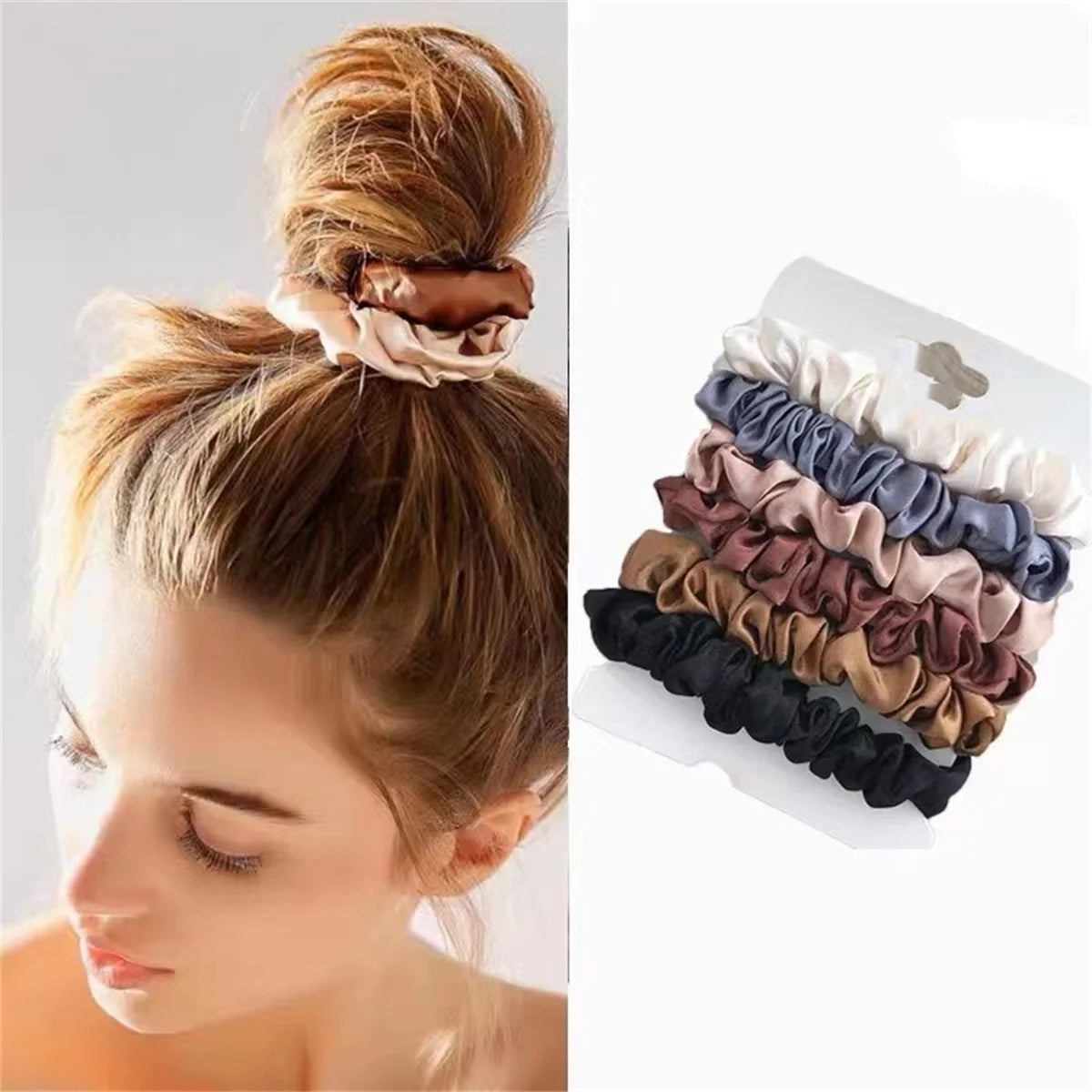 6-Pack Satin Scrunchies for Women & Girls - Soft Silk-Like Microfiber Hair Elastics, Gentle on Hair