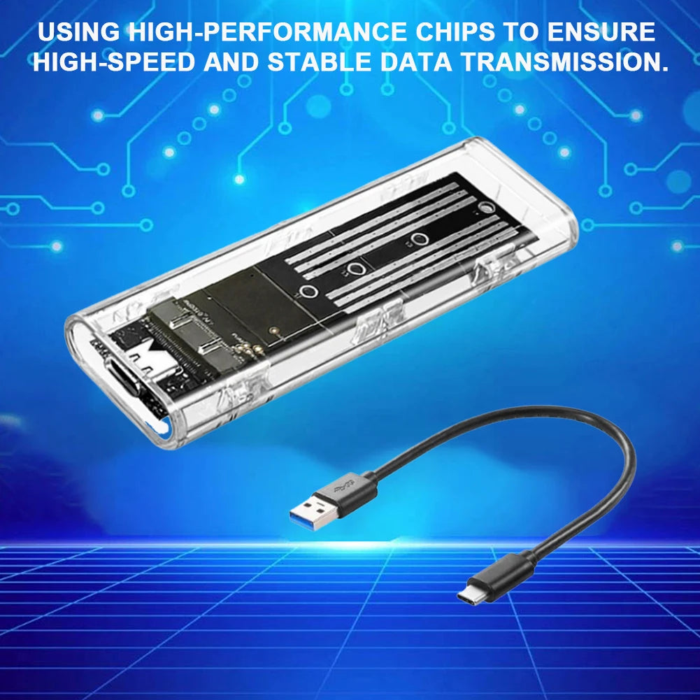 M.2 NGFF SATA USB 3.1 Type-C Transparent External SSD Enclosure for 2230/2242/2260/2280 10Gbps