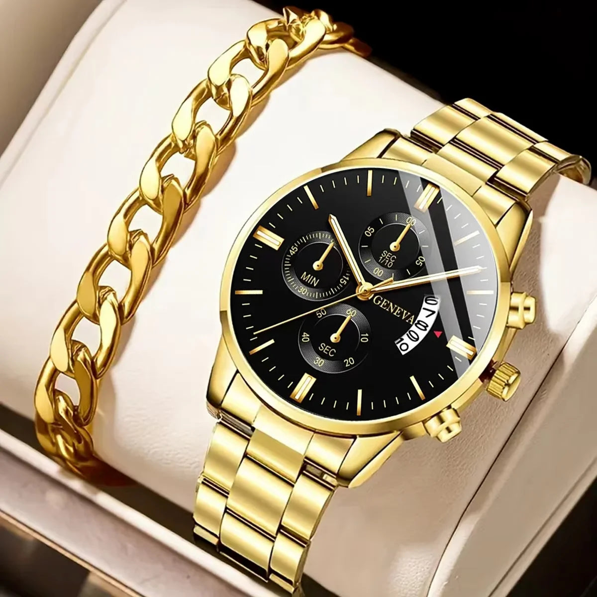 Men's Stainless Steel Quartz Wrist Watch with Calendar – 41mm Round Business Dress Watch