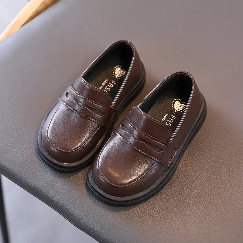 Kids PU Leather Loafers Slip-On School Flats for Boys & Girls - Casual Dress Shoes EU 21-36
