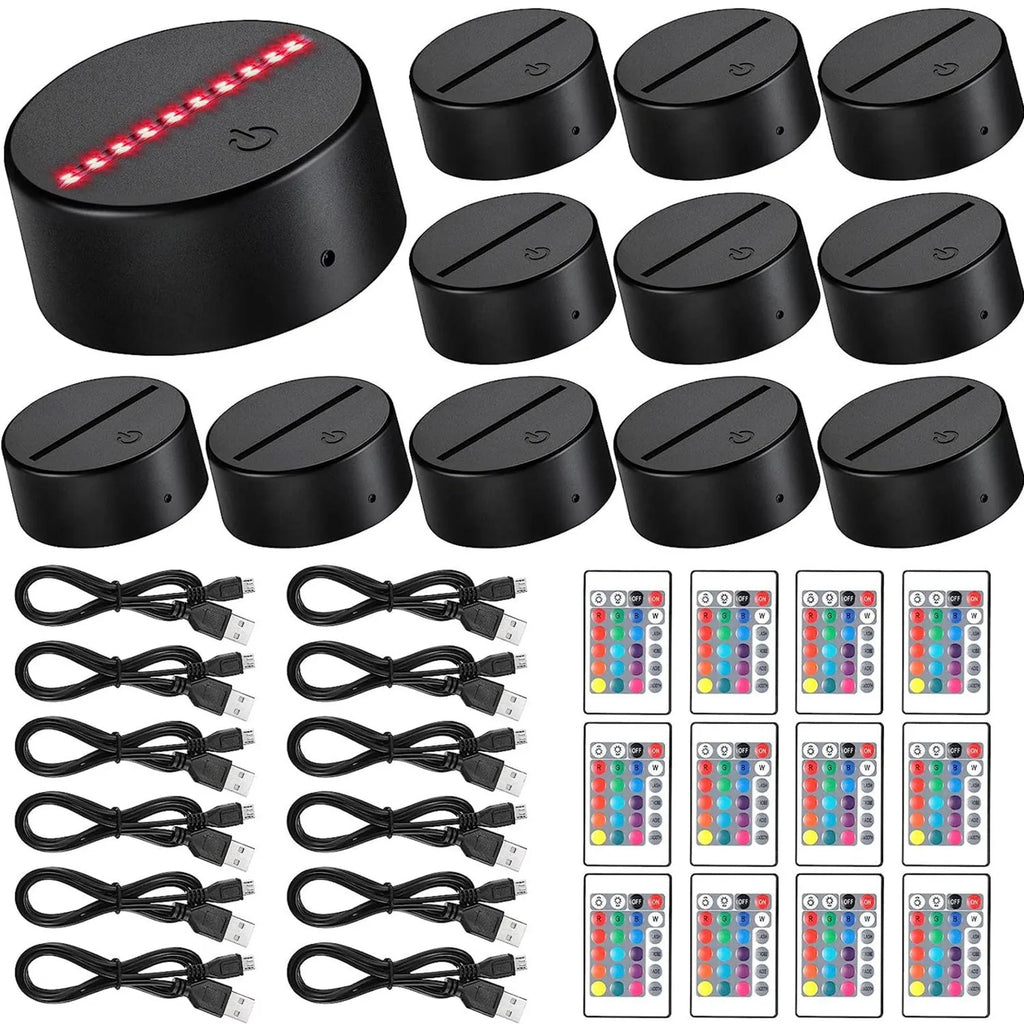 12-Pack 3D LED Acrylic Lamp Bases – 16-Color Remote & USB Light Stands for Acrylic Resin Displays