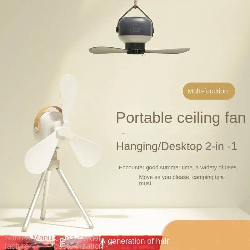 Mini Portable Rechargeable USB Ceiling Fan with LED Light & Remote for Camping & Home