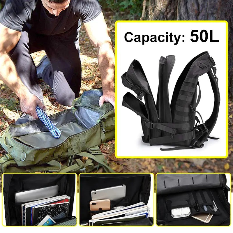 Tactical Backpack 45L/32L/25L Waterproof Large Capacity Travel Rucksack Multi-Functional Outdoor Daypack (Unisex)