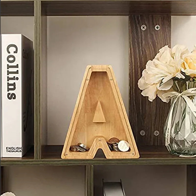 26-Letter Wooden Piggy Bank A-Z Alphabet Coin Money Box Kids Savings Jar Desktop Decor Gift