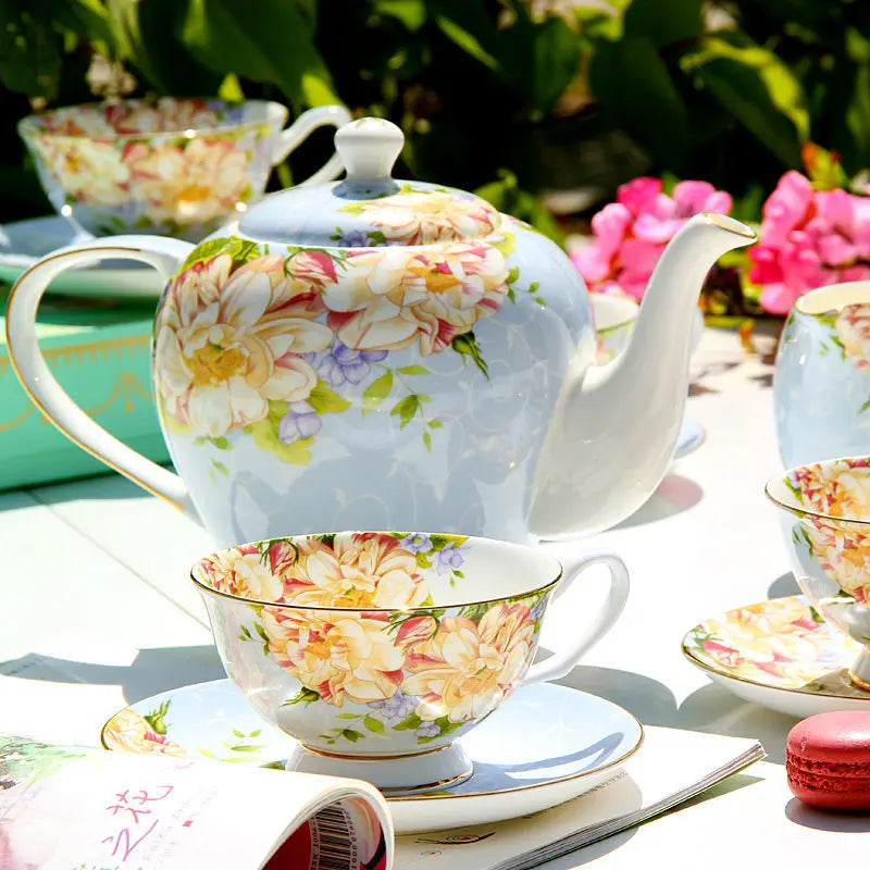 Bone China Afternoon Tea Cup Set with Saucer & Spoon — 200–210ml (6.8–7.1 fl oz) Teacup for Home, Office & Cafe Gift