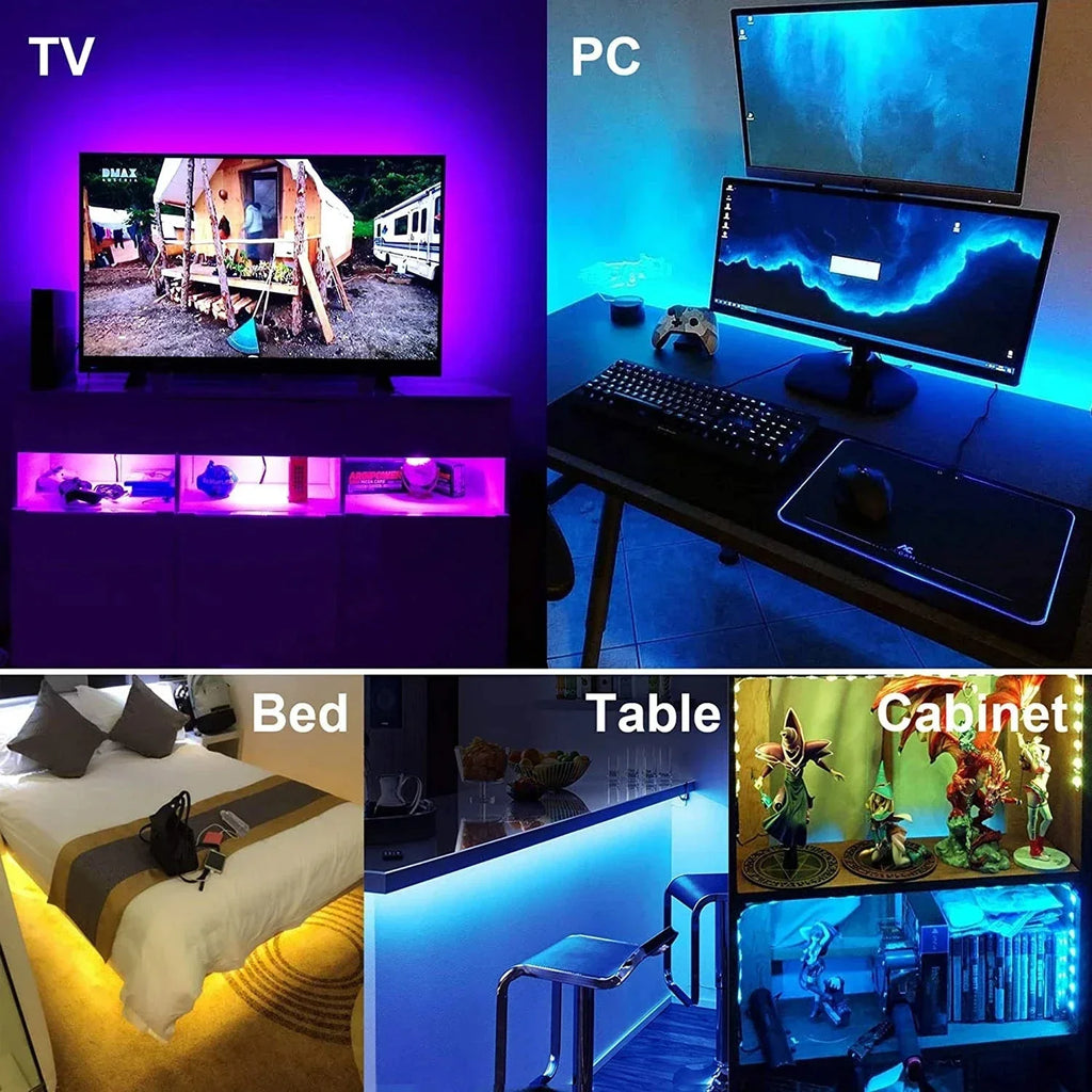 5050 USB 5V RGB LED Strip Light – Bluetooth & WiFi App + Remote Controlled Flexible Tape for TV Backlight, Room and Party Lighting