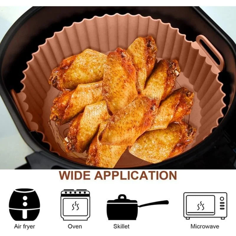 8-Inch Reusable Silicone Air Fryer Liner - Non-Stick Food-Safe Basket Insert