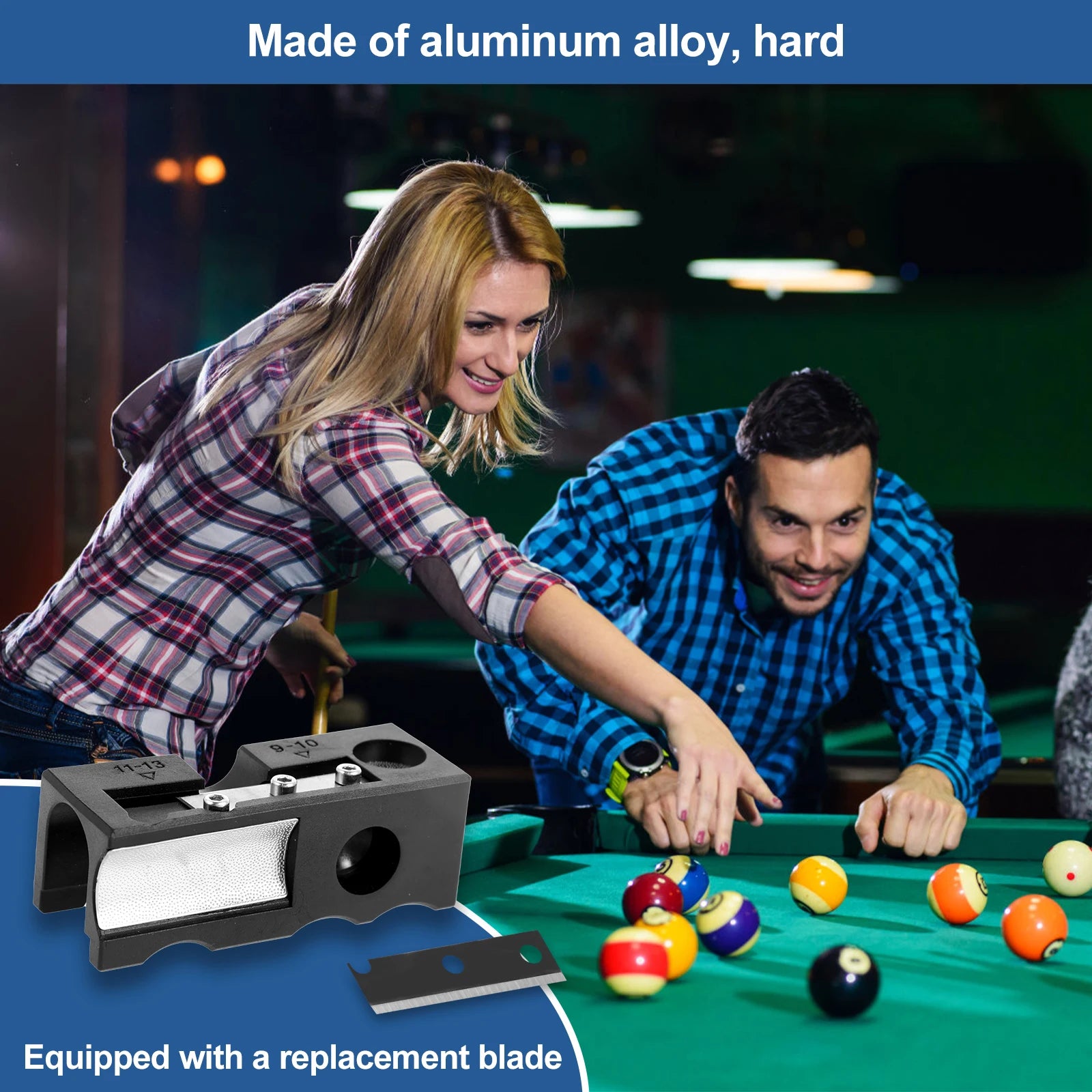 11-in-1 Pool Cue Tip Repair Tool — Aluminum Alloy Billiard Cue Tip Shaper with Wrench & Replacement Blade