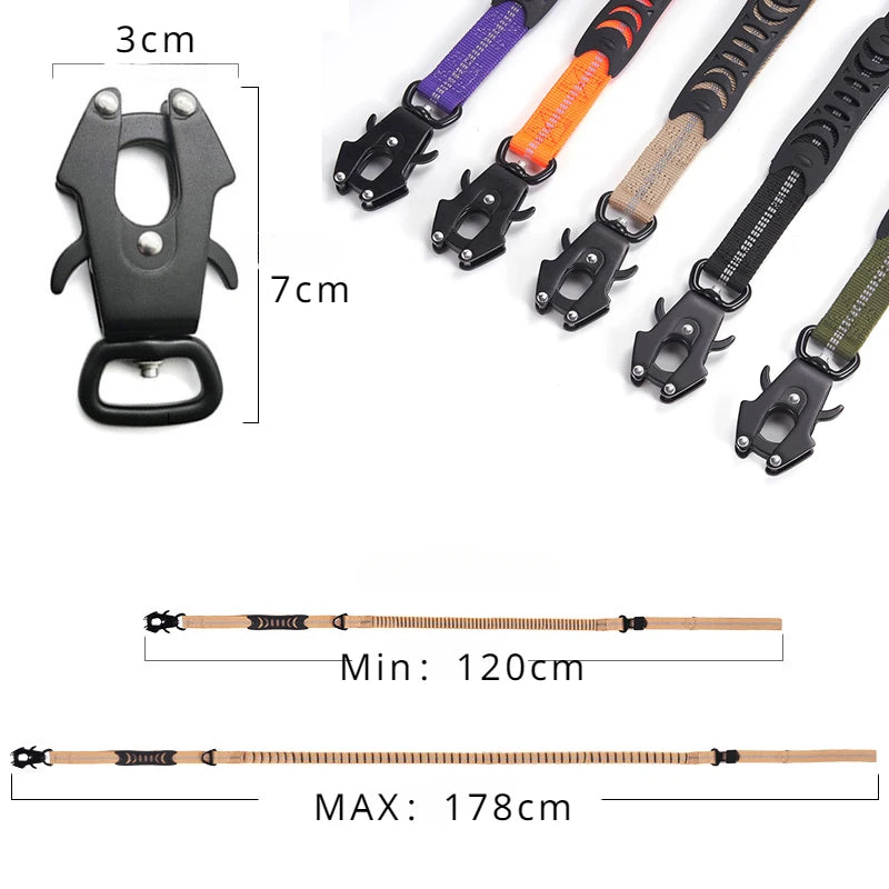 Heavy-Duty Reflective Bungee Dog Leash with Car Seatbelt - No-Pull Tactical Leash for Large Dogs, 47–70 in (120–178 cm)