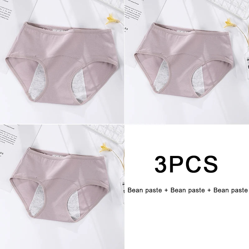 3-Pack Women's Menstrual & Postpartum Cotton Briefs – Leakproof, High Absorbency for Heavy Flow