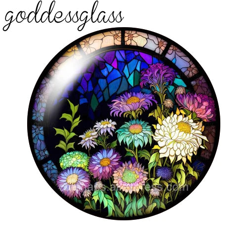 10-Pack Round Glass Photo Cabochons (12/18/20/25mm) Floral Flat Back for Jewelry Making