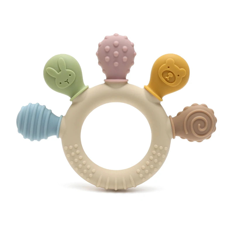 Multicolor Silicone Baby Ring Teether – Calming Chew Beads Sensory Gum Relief for 0–24 Months