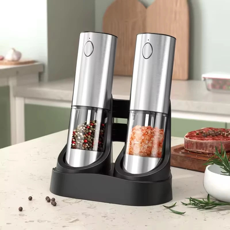 Electric Salt & Pepper Grinder Set 2-Pack — USB Rechargeable 190ml (6.4 fl oz) Ceramic Spice Mills, Adjustable Coarseness