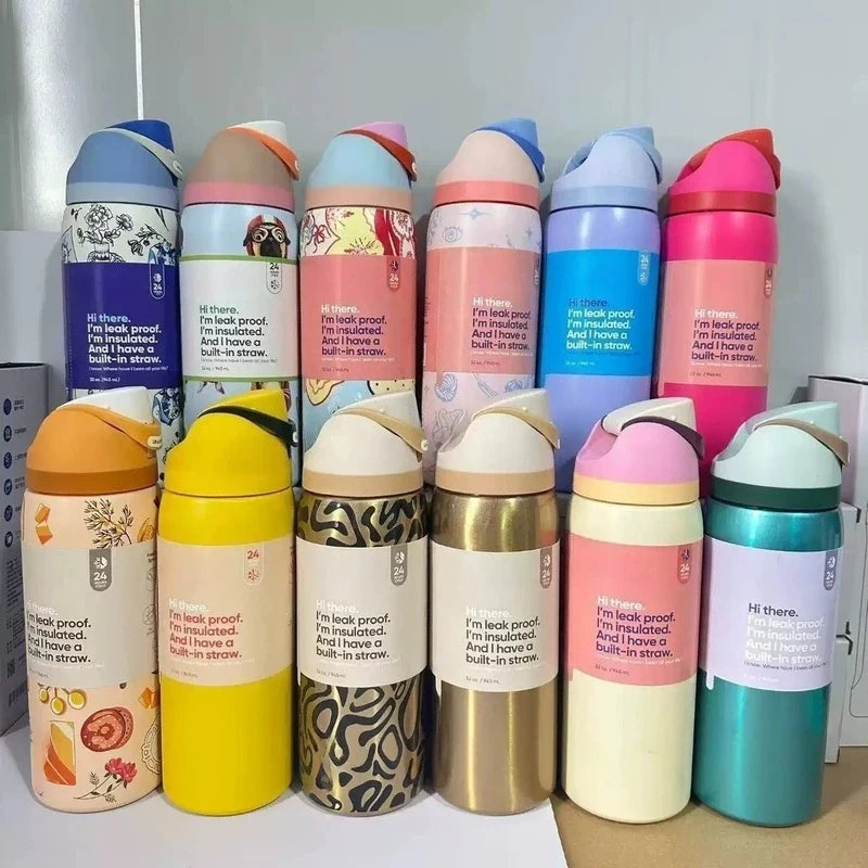 32oz (946ml) Stainless Steel Insulated Sports Water Bottle – Portable Vacuum Thermos, Football/Soccer Design