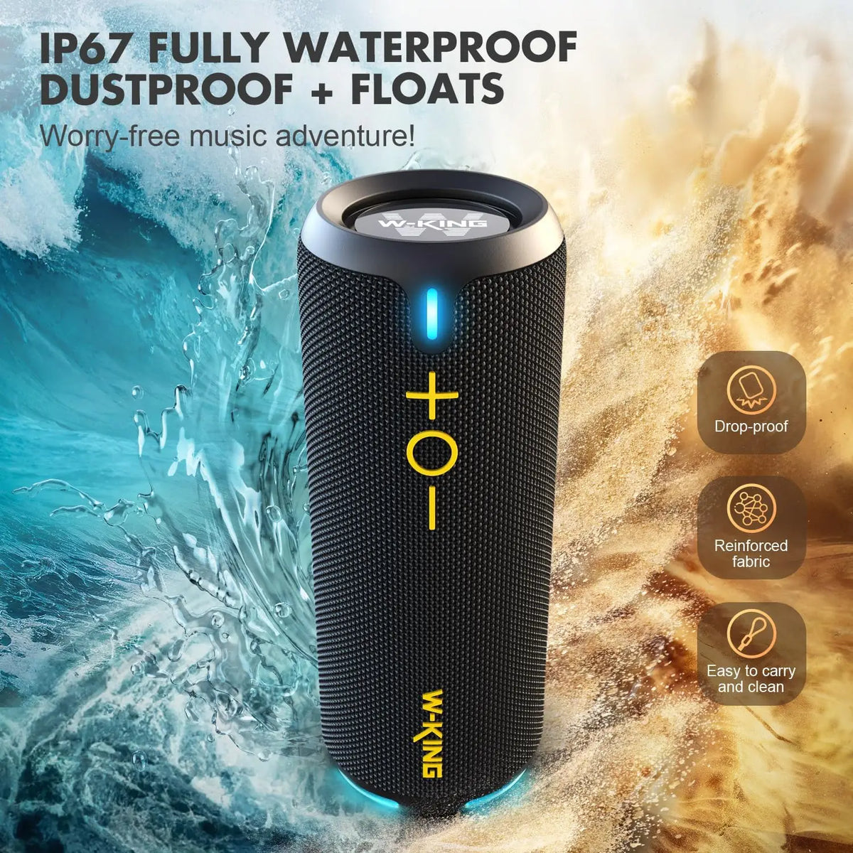 40W Portable Bluetooth Speaker IP67 Waterproof, APP EQ, TF/AUX, RGB Party Lights, 24H Battery, 360° Bass