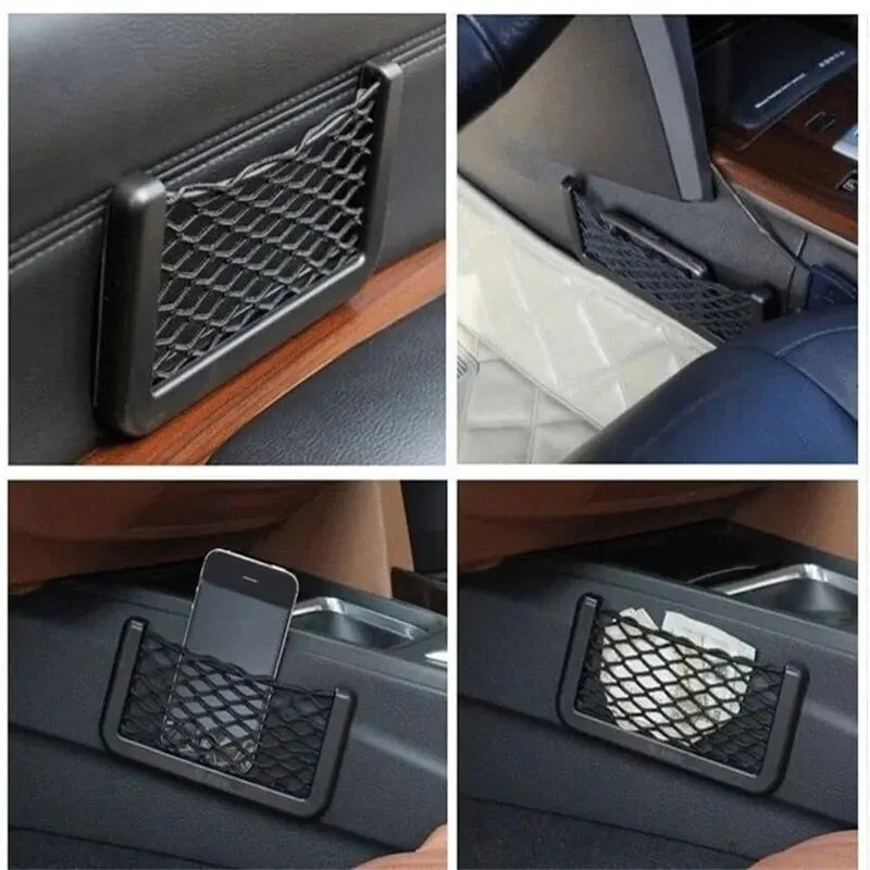 Car Seat Back Mesh Storage Pocket – Elastic Phone & Sundries Organizer, 4-Pack (15×8 cm / 20×8 cm | 5.9×3.1 in / 7.9×3.1 in)
