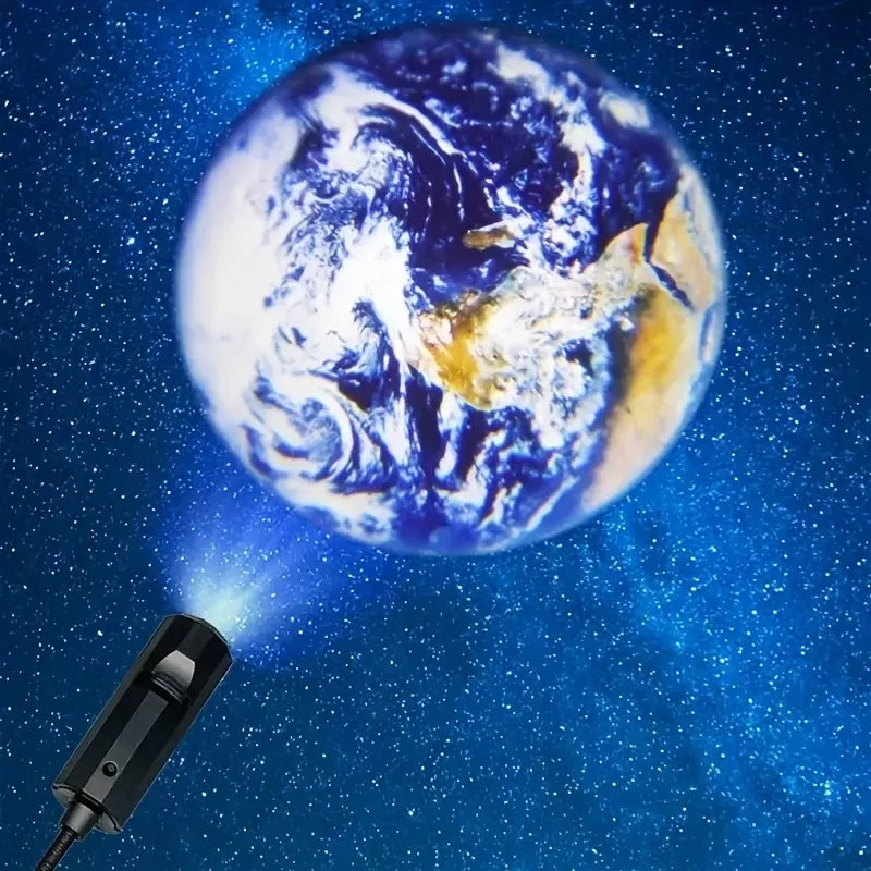 USB Moon & Earth Galaxy Projector Night Light – Starry Sky Ceiling Lamp for Bedroom