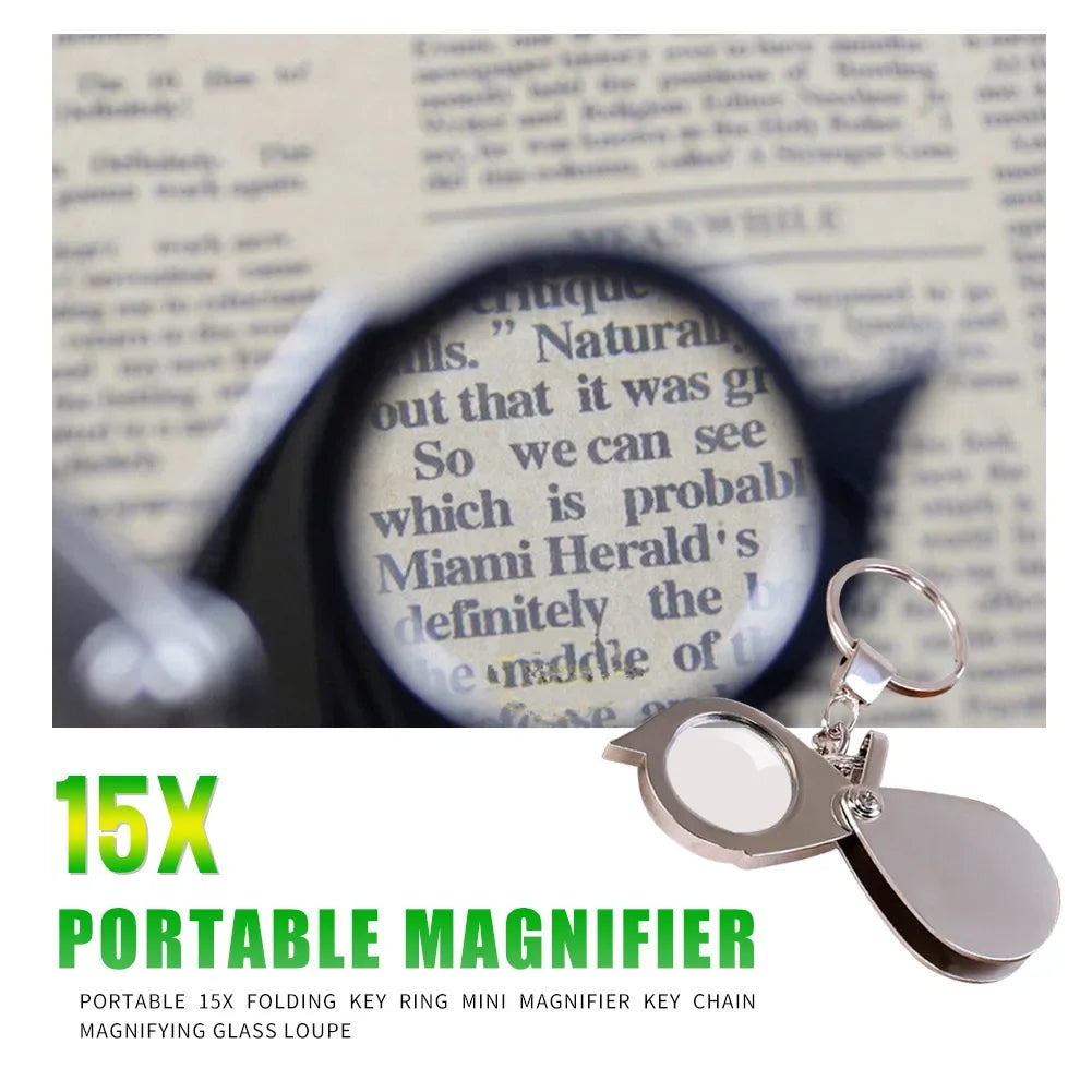 Folding Keychain Magnifier 10X & 15X Pocket Loupe for Jewelry, Coins, Stamps