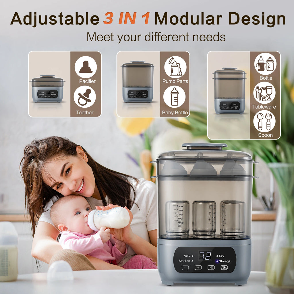 4-in-1 Baby Bottle Sterilizer & Dryer – 72H Sterile Storage, 30-Min Turbo Dry, Holds 6 Wide-Neck Bottles, 99.99% Germ-Free