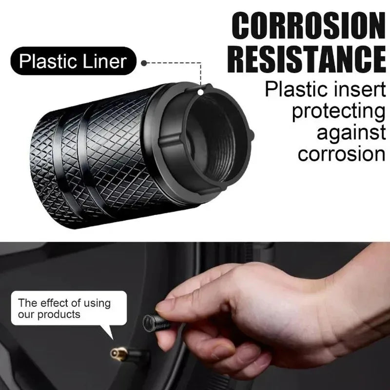 Aluminum Tire Valve Stem Caps Universal Dual-Tone Black/Silver - 4-Pack