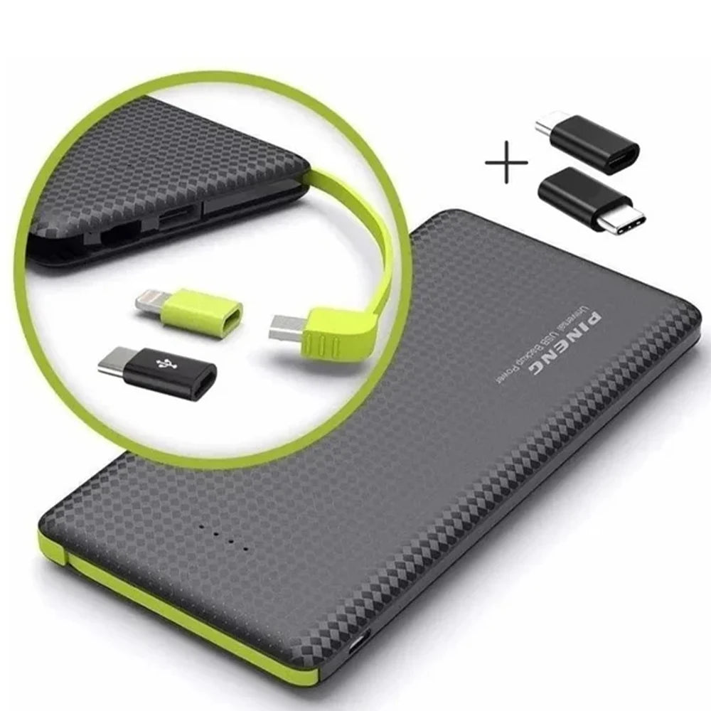 Power Bank Portátil 5000/10000mAh Bateria Externa Compacta Carregamento Rápido USB-C Lightning Micro USB