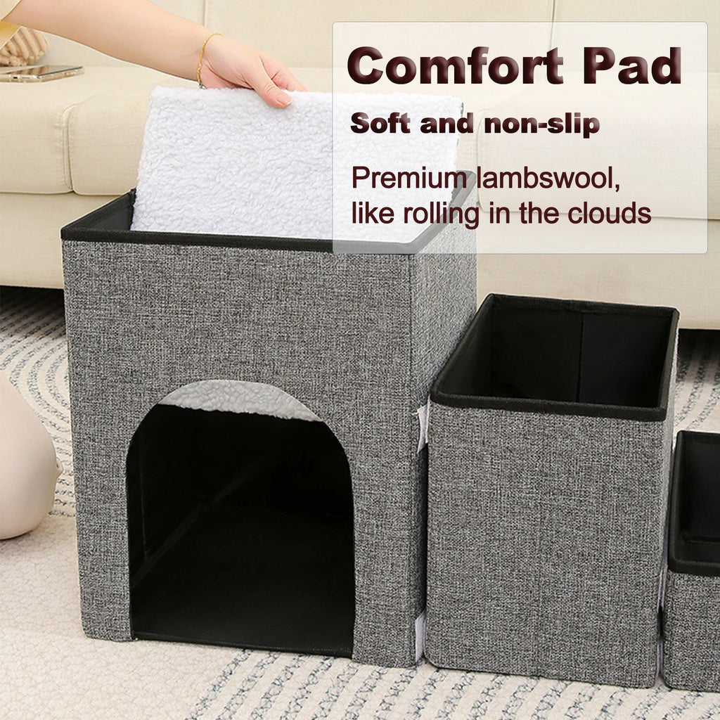 Foldable Pet Stairs with Storage Box and Non-Slip Pads — 3-Size Dog & Cat Ramp Set for Beds, Sofas, Indoor/Outdoor