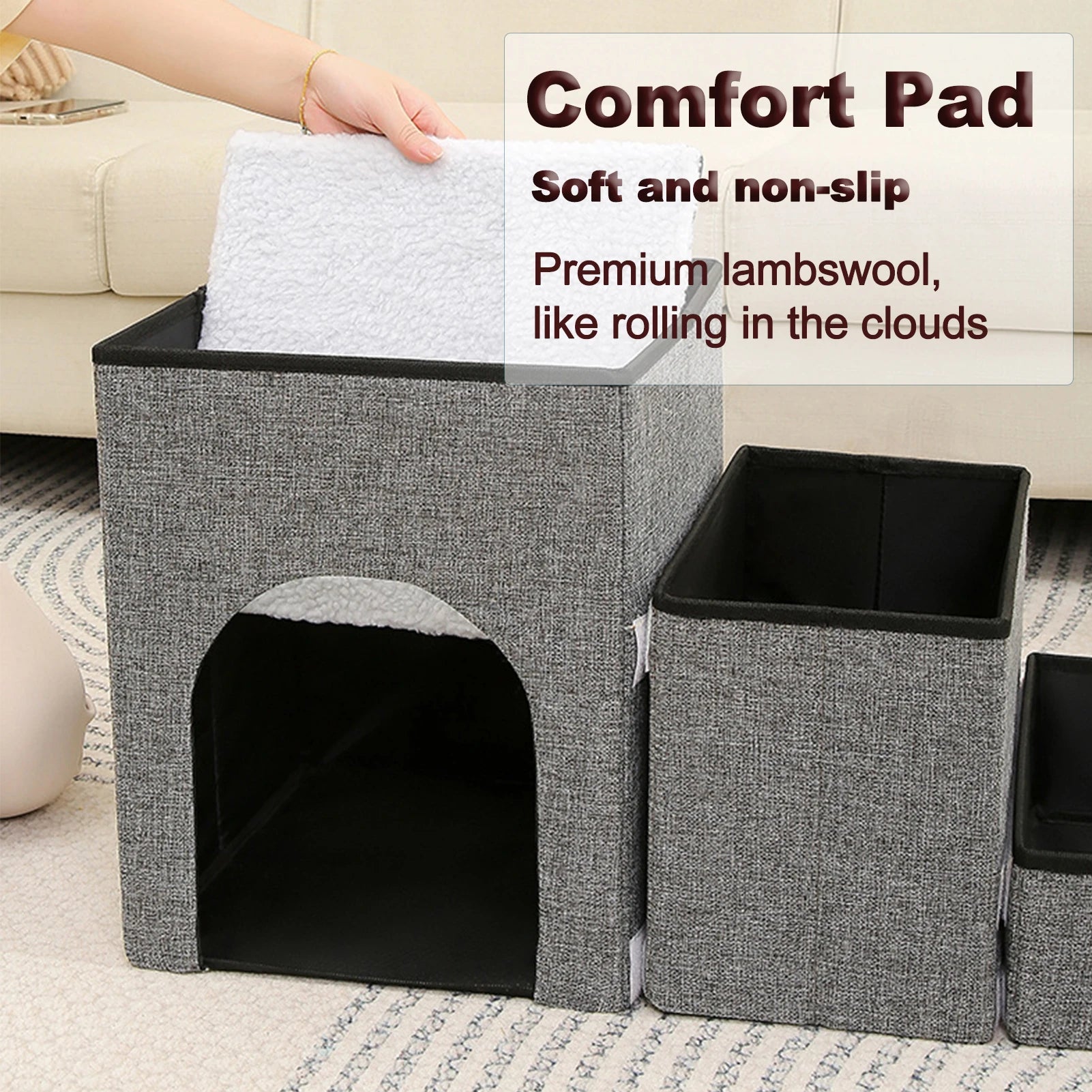 Foldable Pet Stairs with Storage Box and Non-Slip Pads — 3-Size Dog & Cat Ramp Set for Beds, Sofas, Indoor/Outdoor