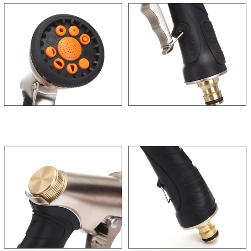 Heavy-Duty Metal Garden Hose Nozzle – Zinc Alloy Sprayer for Car Wash & Gardening
