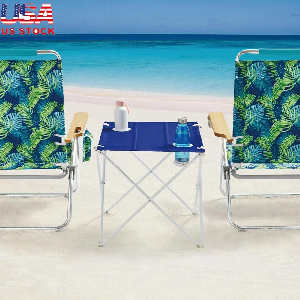 Foldable Portable Beach Table 24.21 x 20.87 x 20 in (61.5 x 53 x 50.8 cm) – Rust-Resistant Steel Frame, Weather-Resistant Top & 2 Cup Holders