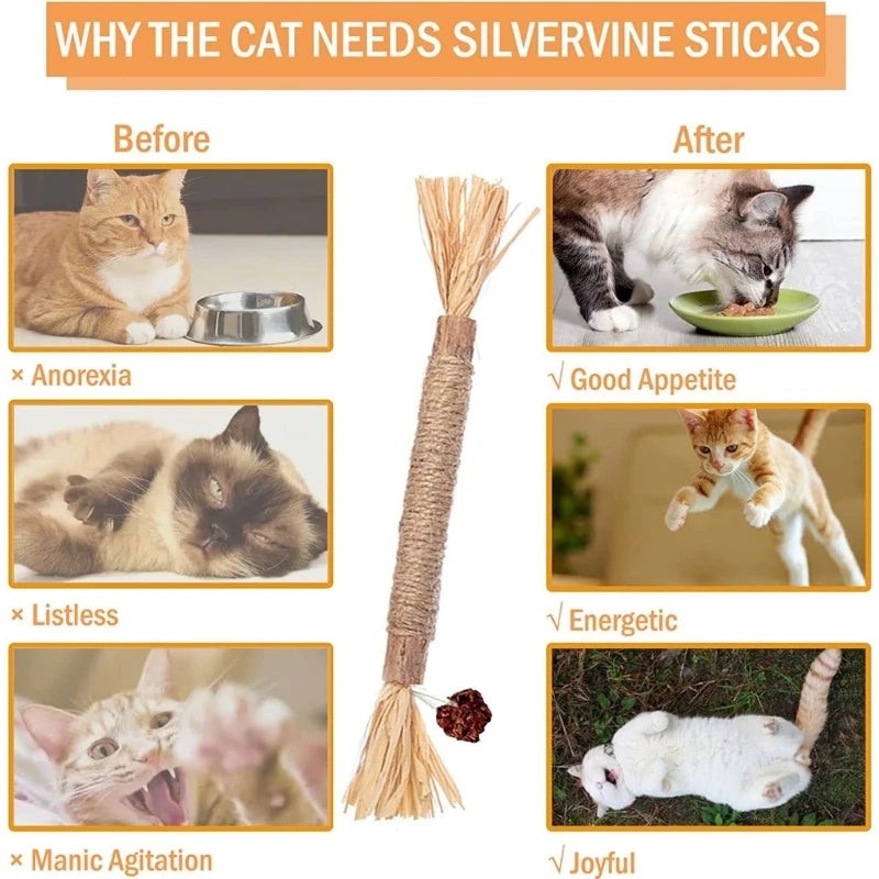 Natural Silvervine (Matatabi) Cat Chew Sticks - Dental Catnip Toy, 8.7 in (22 cm), 1/2/5 Pack