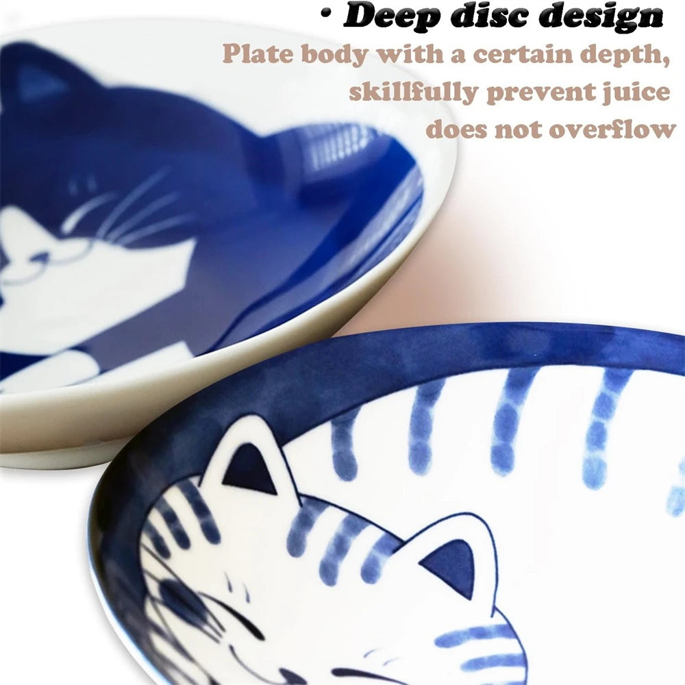Japanese-Style Ceramic Lucky Cat Sauce Dish - Cute Dessert & Sushi Plate (1 or 4-Pack)