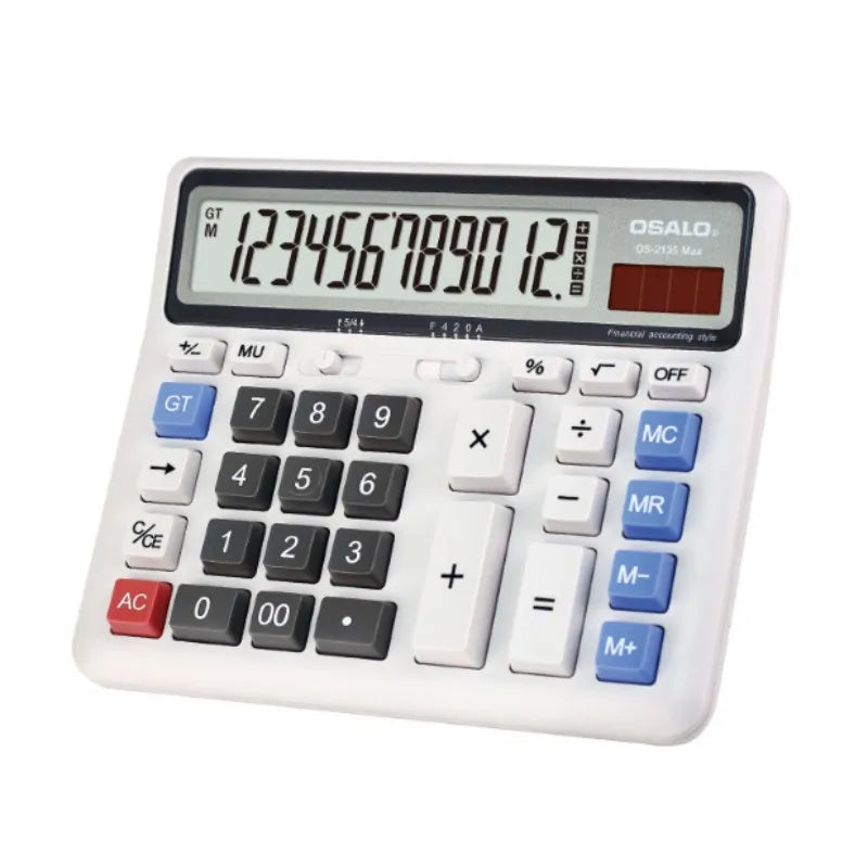 Solar 12-Digit Desktop Calculator – Dual Power (Solar + AA), Financial Office & Student Calculator with GT, Percent & Backspace