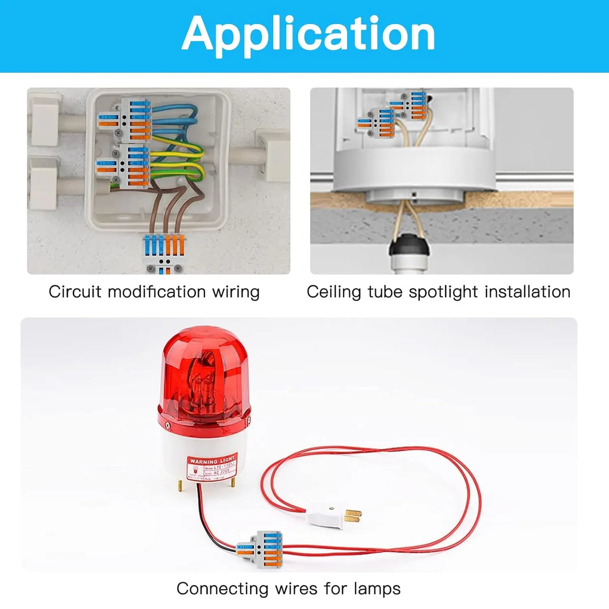 Lever connectors used in circuit modification and ceiling spotlight installation
