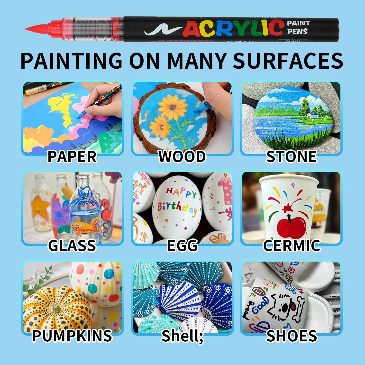 Acrylic Paint Brush Marker Set – Soft Brush Tip with Automatic Ink Control | Paint Pens for Wood, Stone, Glass, Canvas & Fabric
