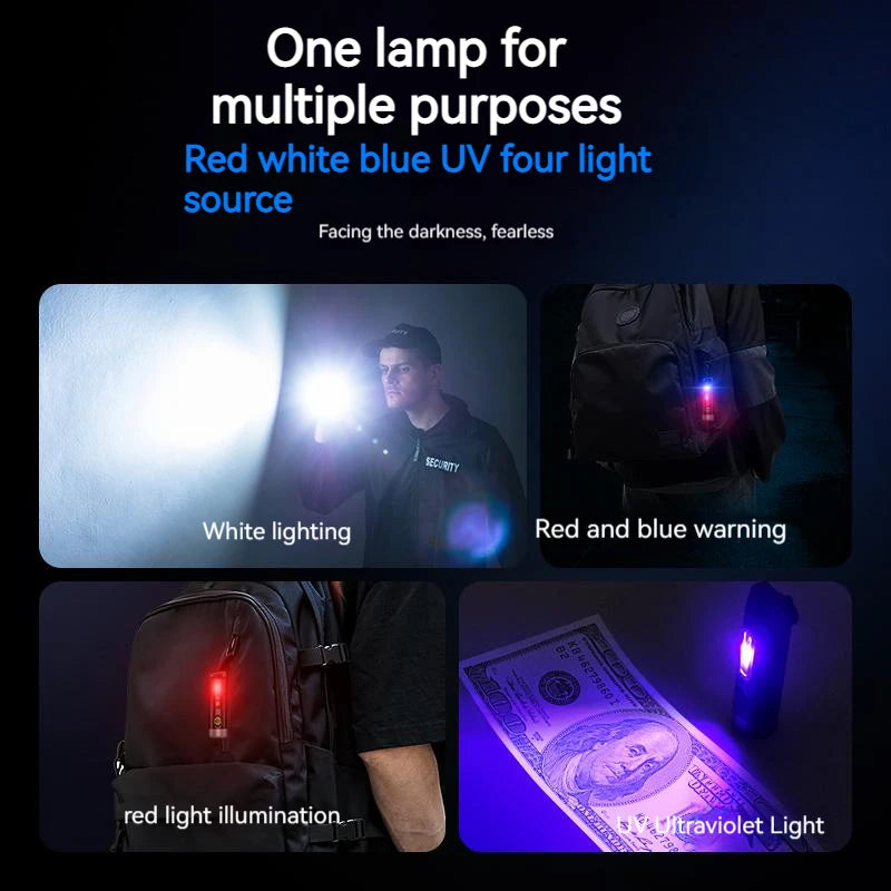 Mini Rechargeable EDC Keychain Flashlight — LED USB-C Portable Camping Lamp with UV, SOS & Waterproof